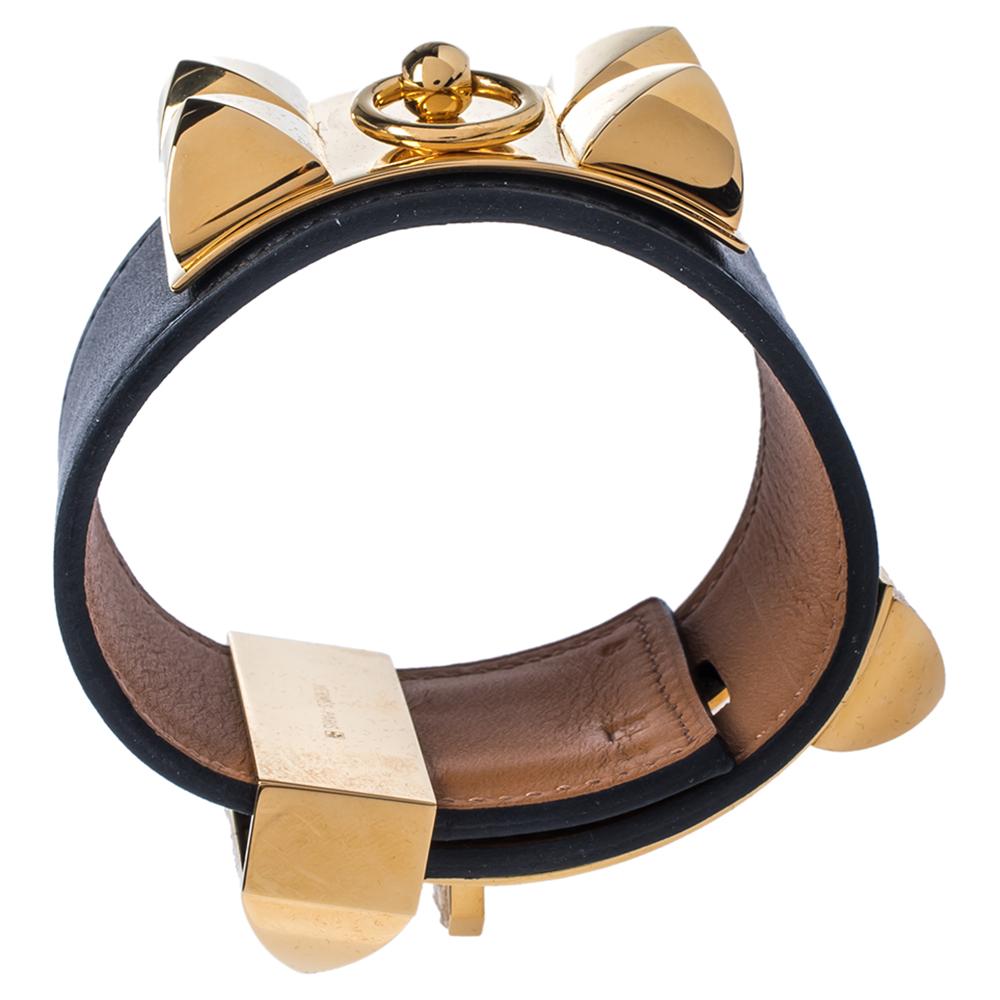 Hermès Black Leather Collier de Chien Cuff Bracelet S 1