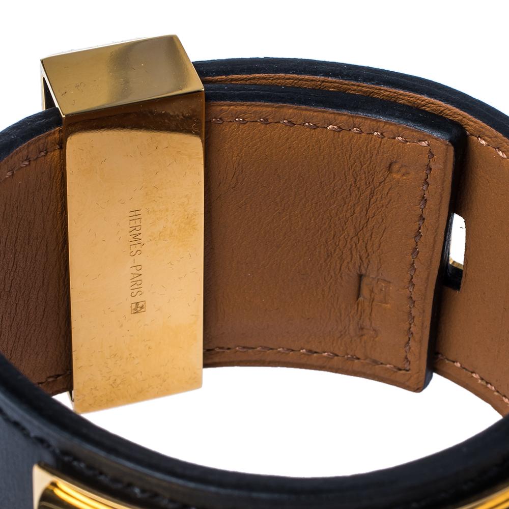 Hermès Black Leather Collier de Chien Cuff Bracelet S 3