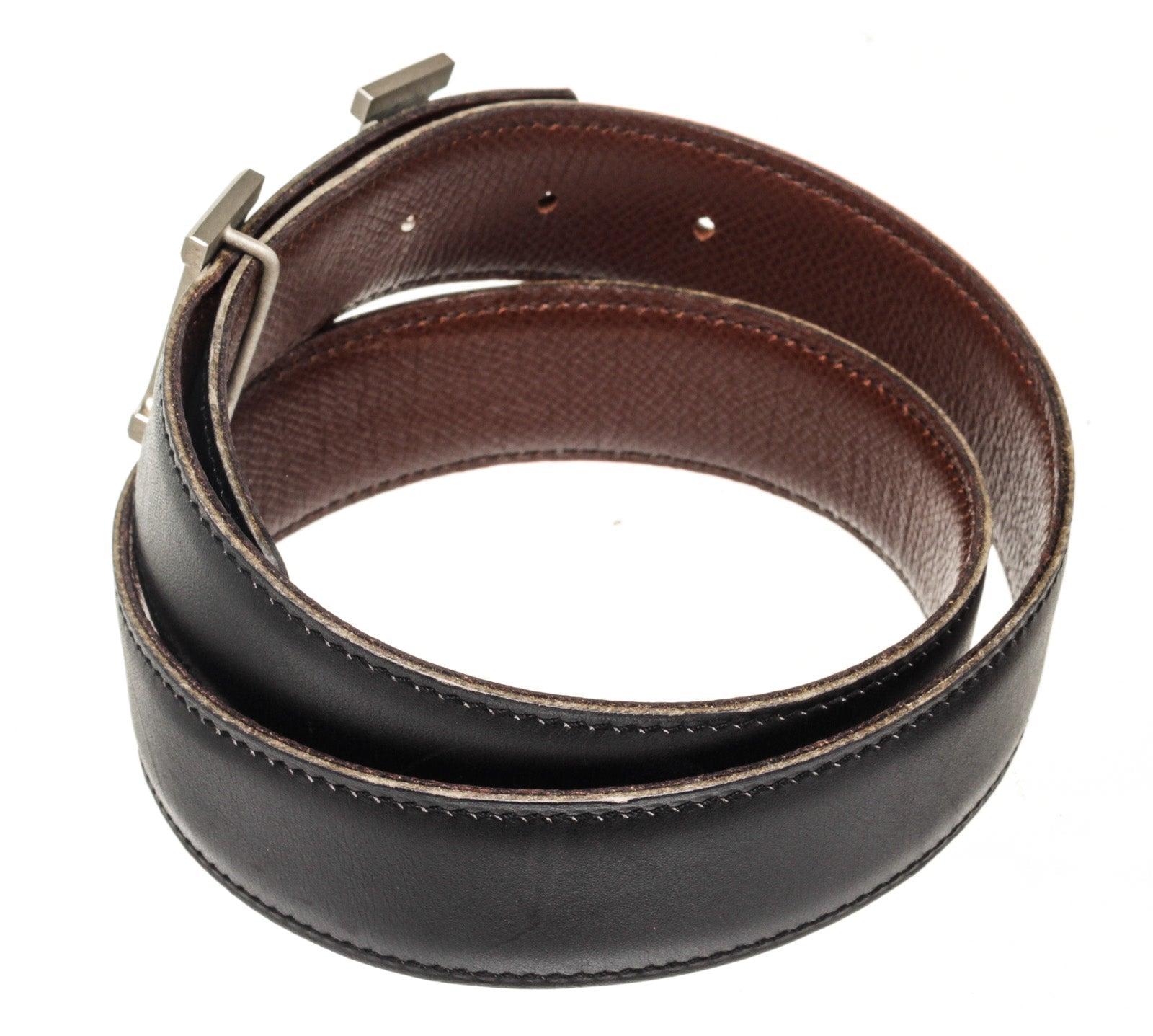 Women's Hermes Black Leather Constance H Belt with leather, silver-tone hardware