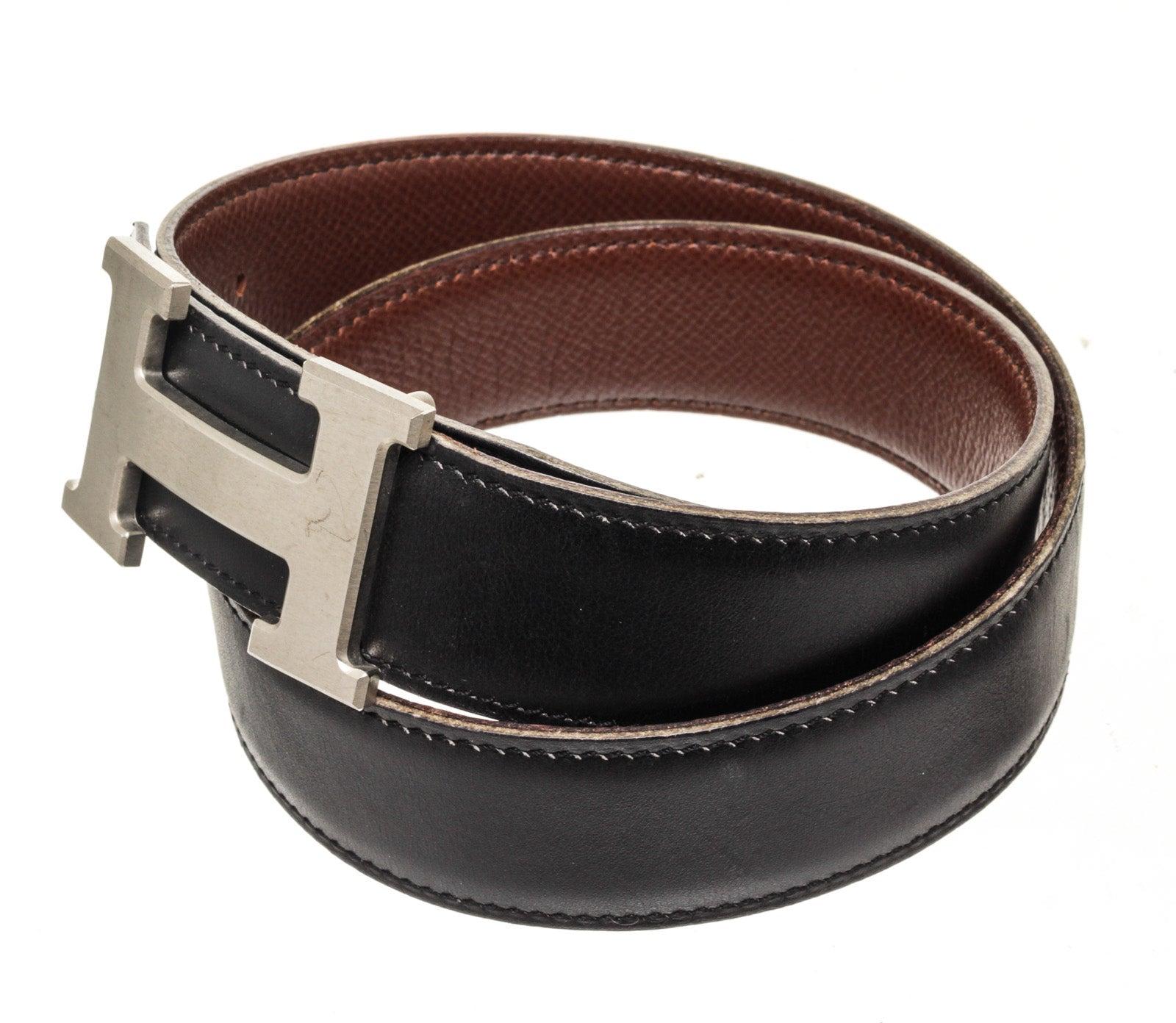 Hermes Black Leather Constance H Belt with leather, silver-tone hardware 1
