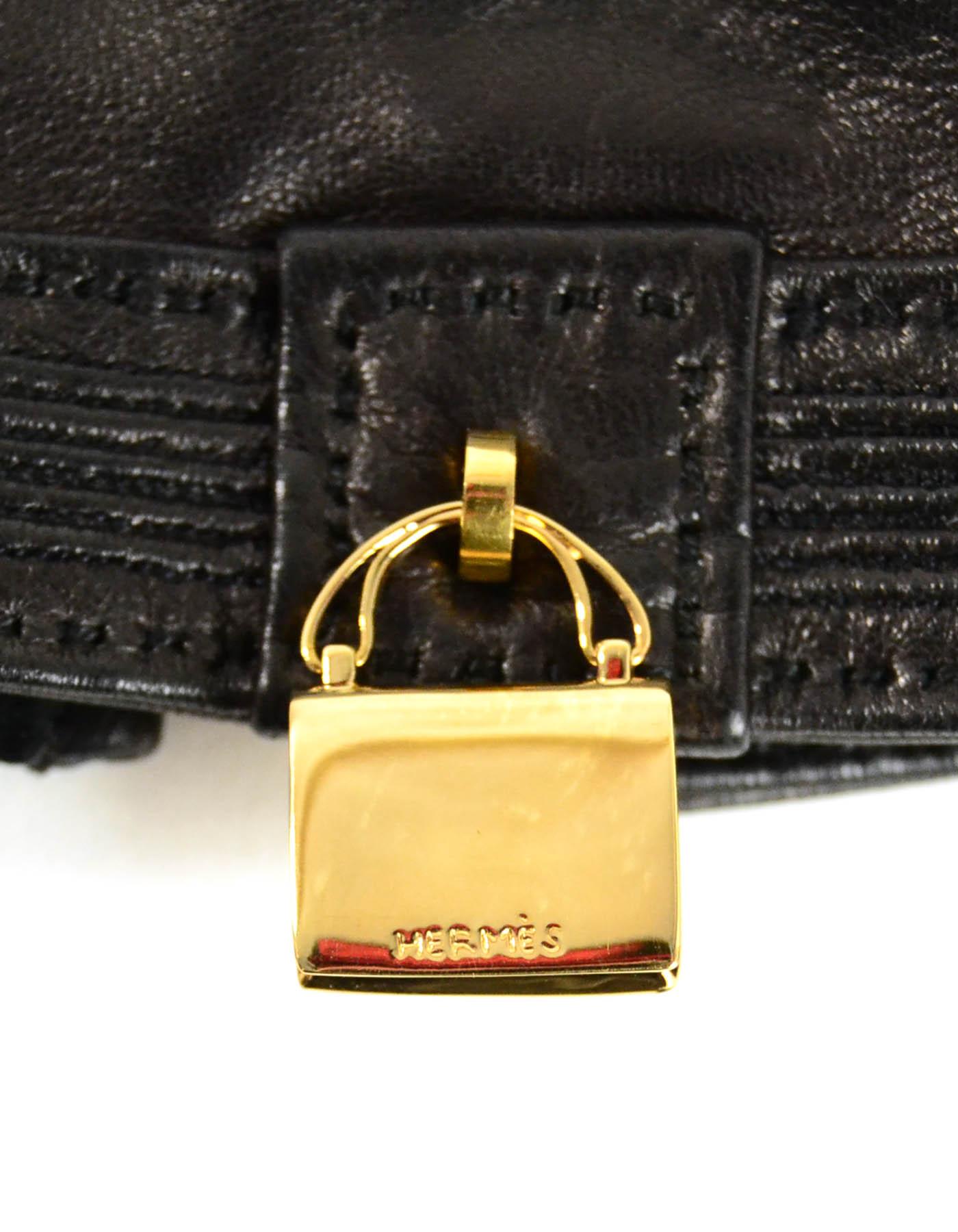 Hermes Black Leather Constance/Kelly Charm Gloves sz 7.5 In Excellent Condition In New York, NY