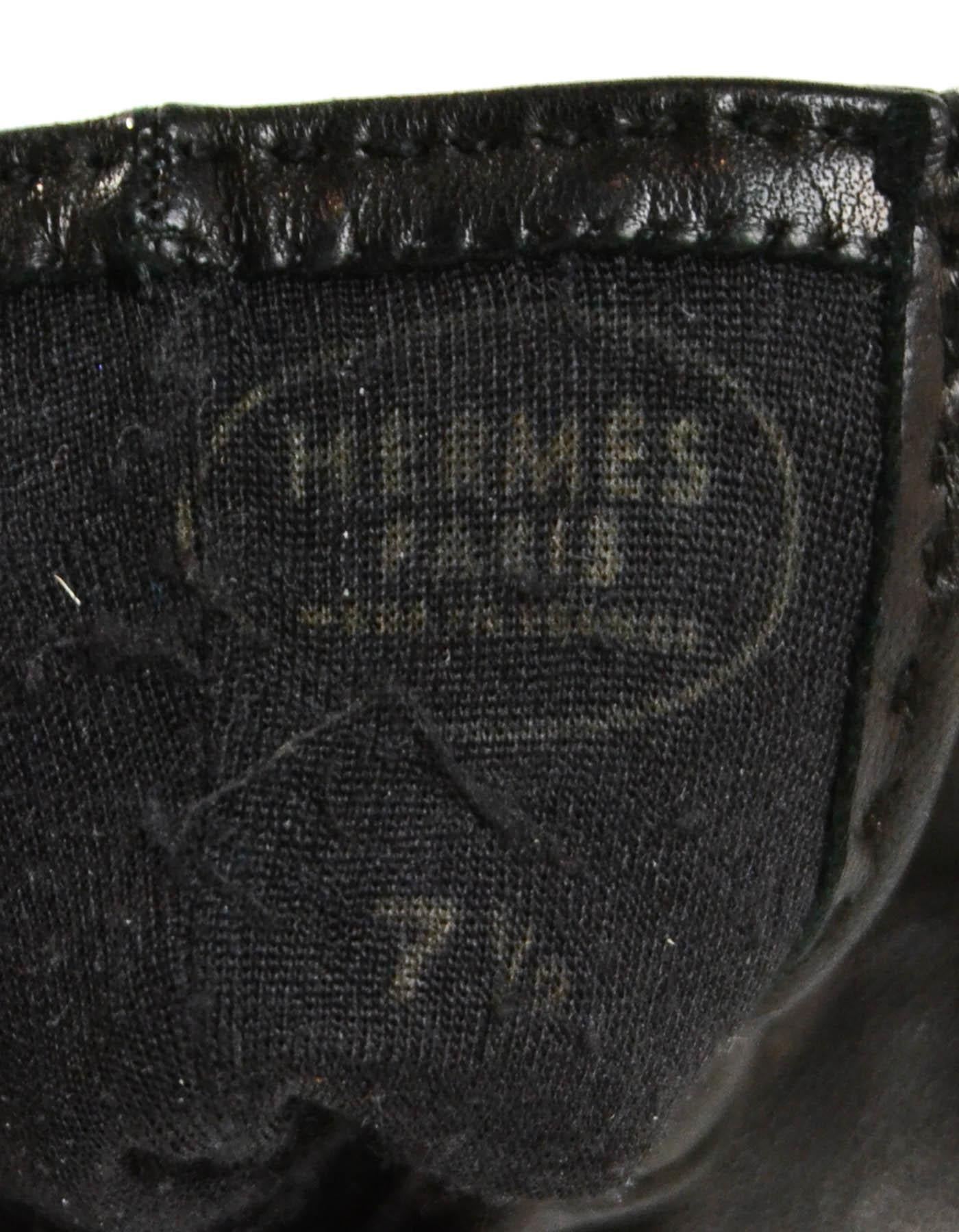Women's Hermes Black Leather Constance/Kelly Charm Gloves sz 7.5