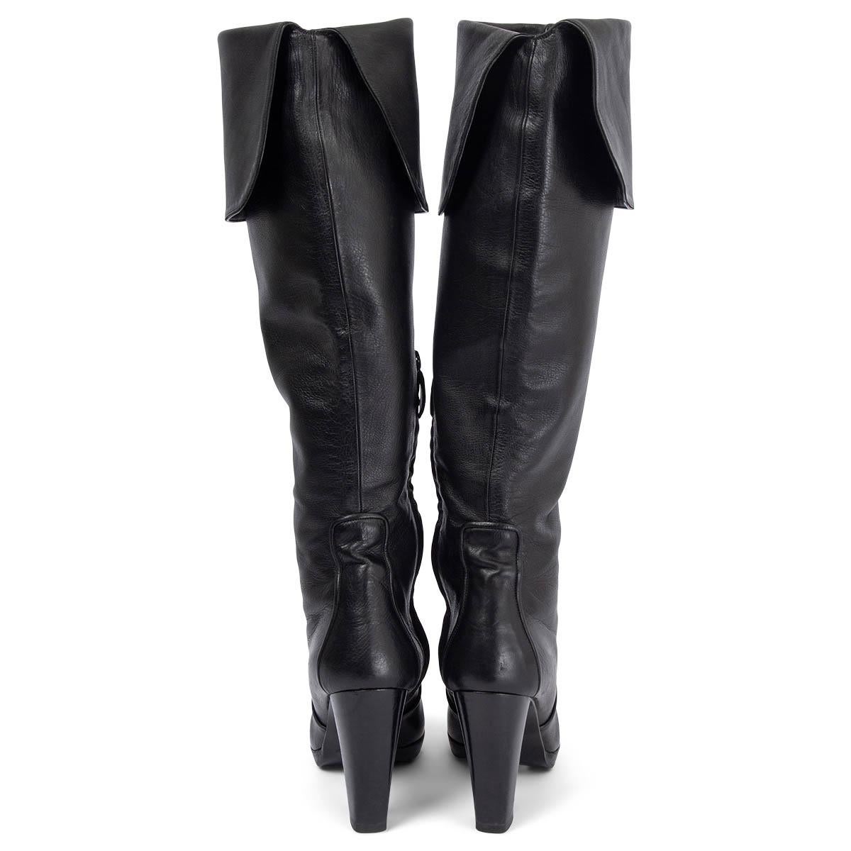 HERMES black leather CRUSADER Knee High Platform Boots Shoes 38 In Excellent Condition For Sale In Zürich, CH