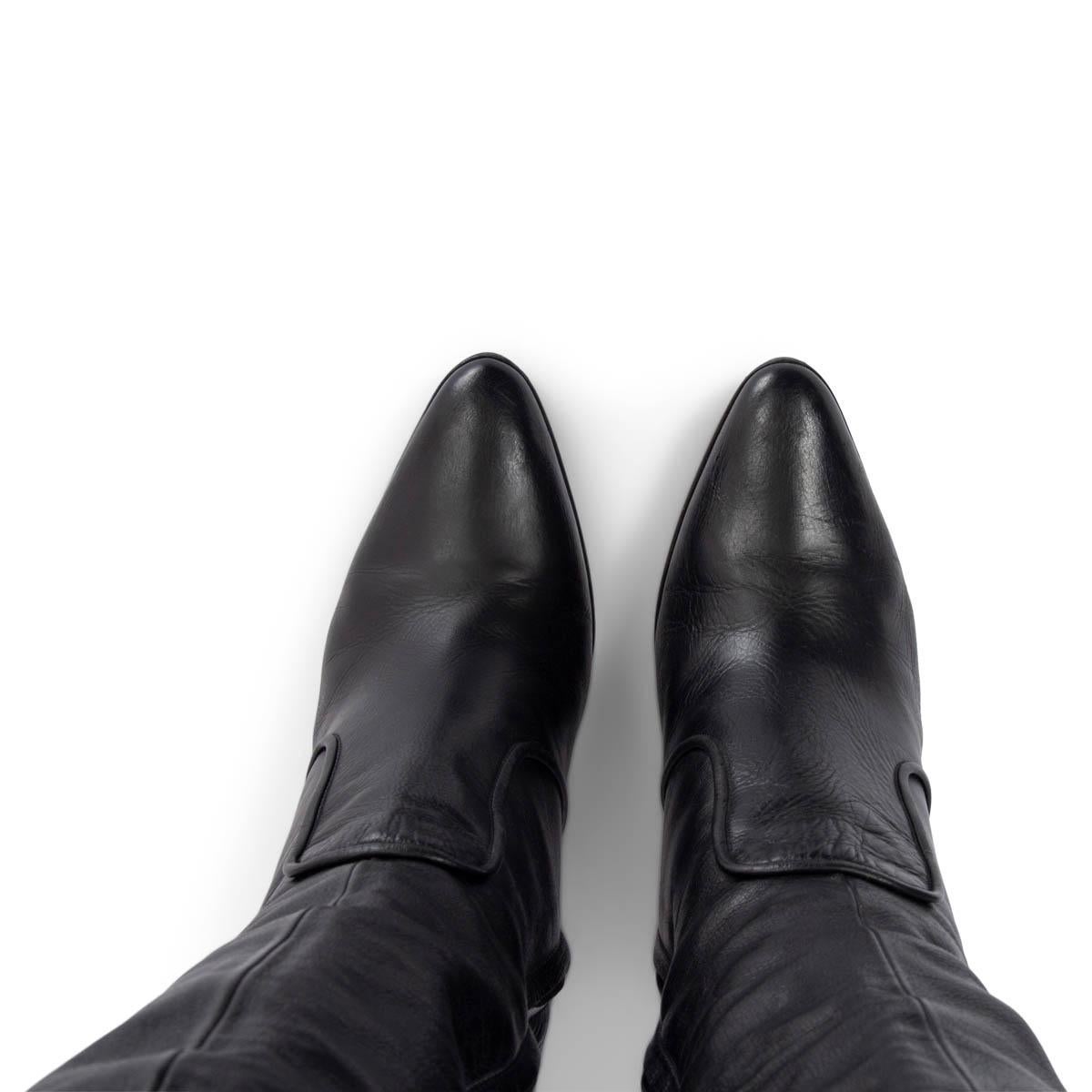 Women's HERMES black leather CRUSADER Knee High Platform Boots Shoes 38 For Sale