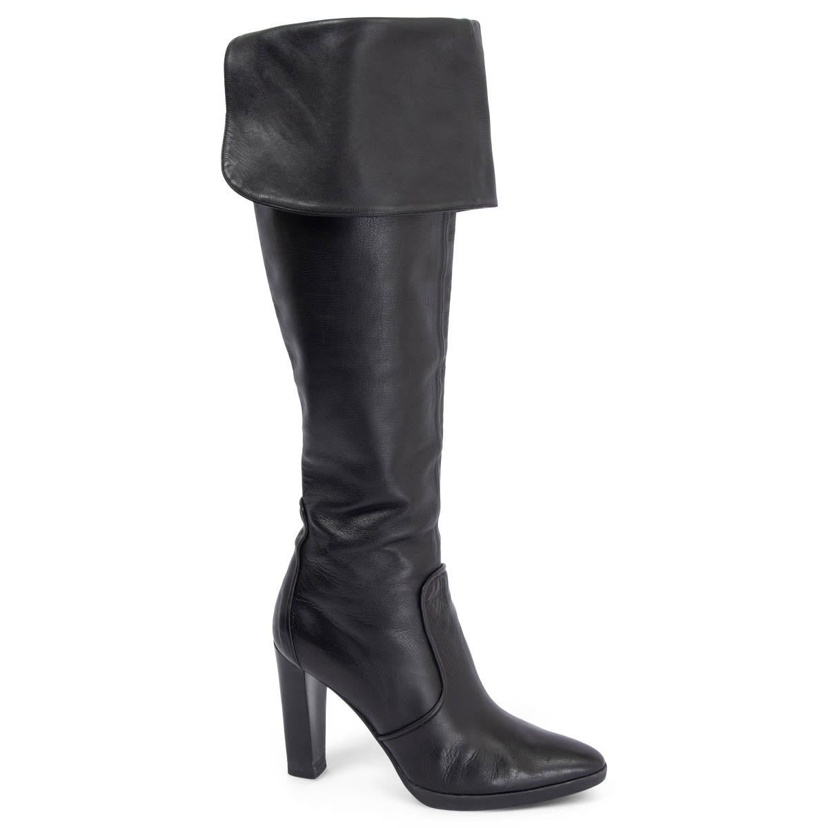 HERMES black leather CRUSADER Knee High Platform Boots Shoes 38 For Sale