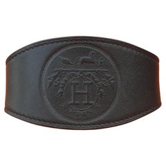 Hermès Black Leather Cuff Bracelet Ex Libris Carriage 