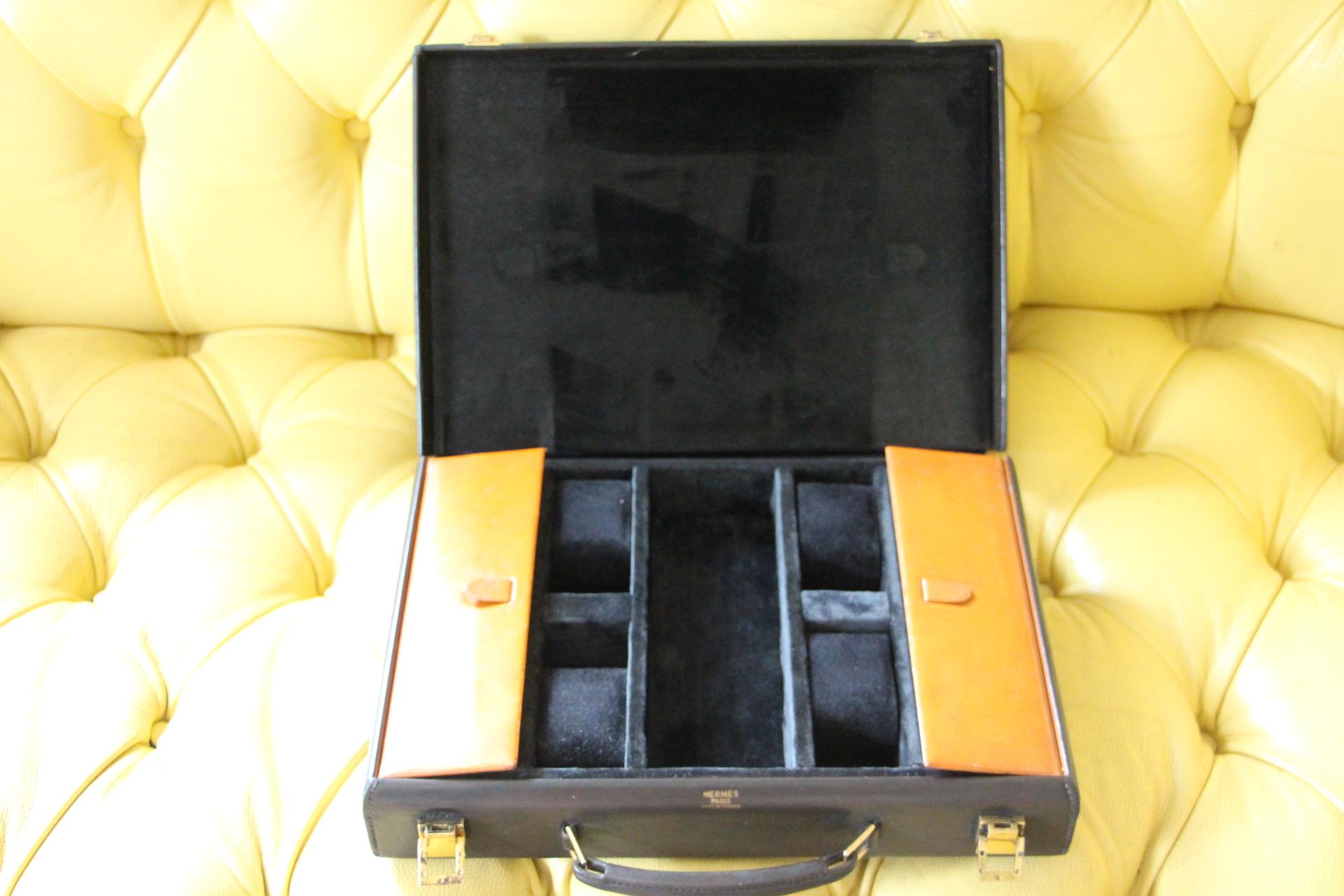 Hermès Black Leather Custom Made Jewelry and Watches Hard Case 13