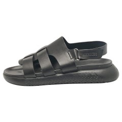 Hermes Black Leather Doha Flat Sandals Size 43