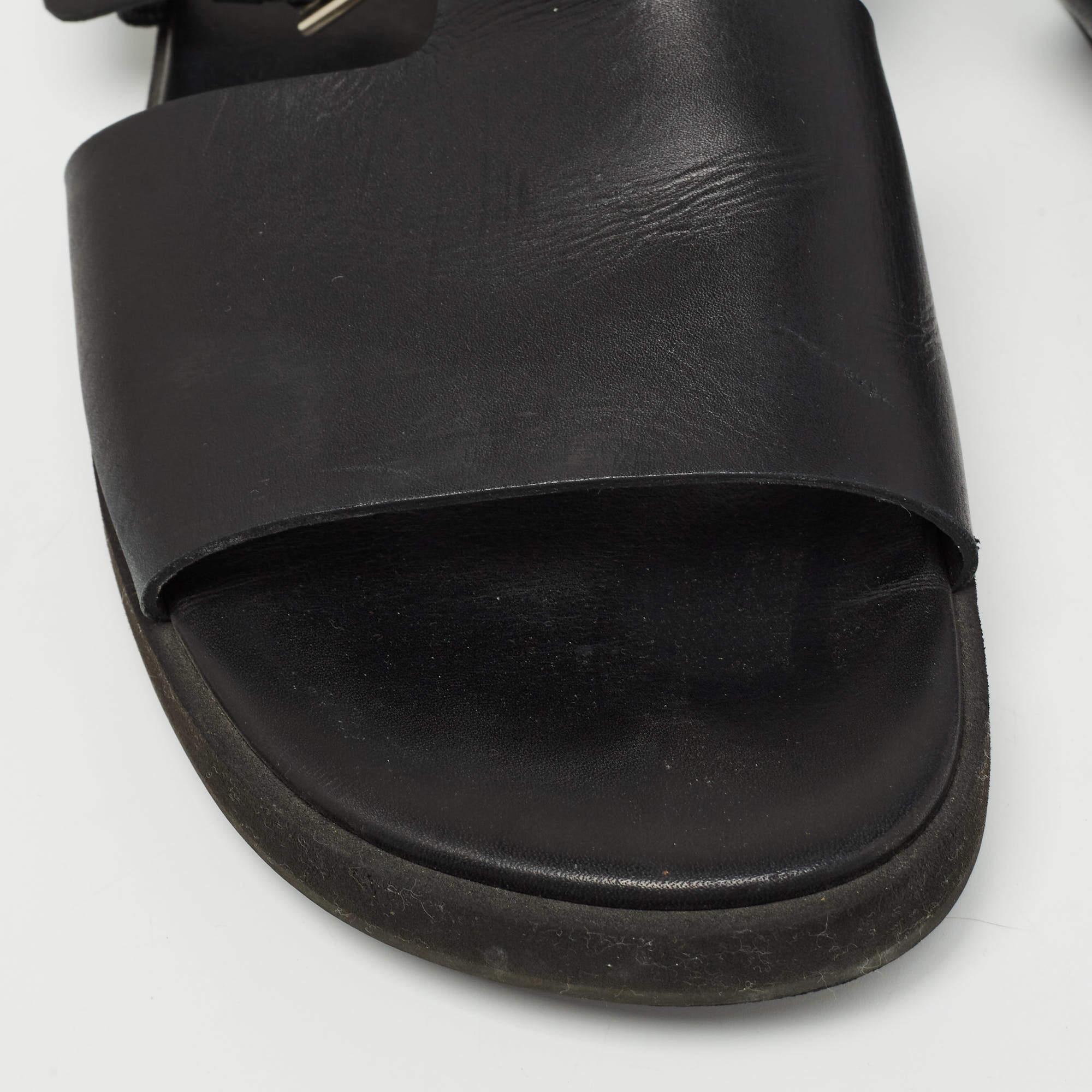 Hermes Black Leather Double Strap Slides Size 43 4