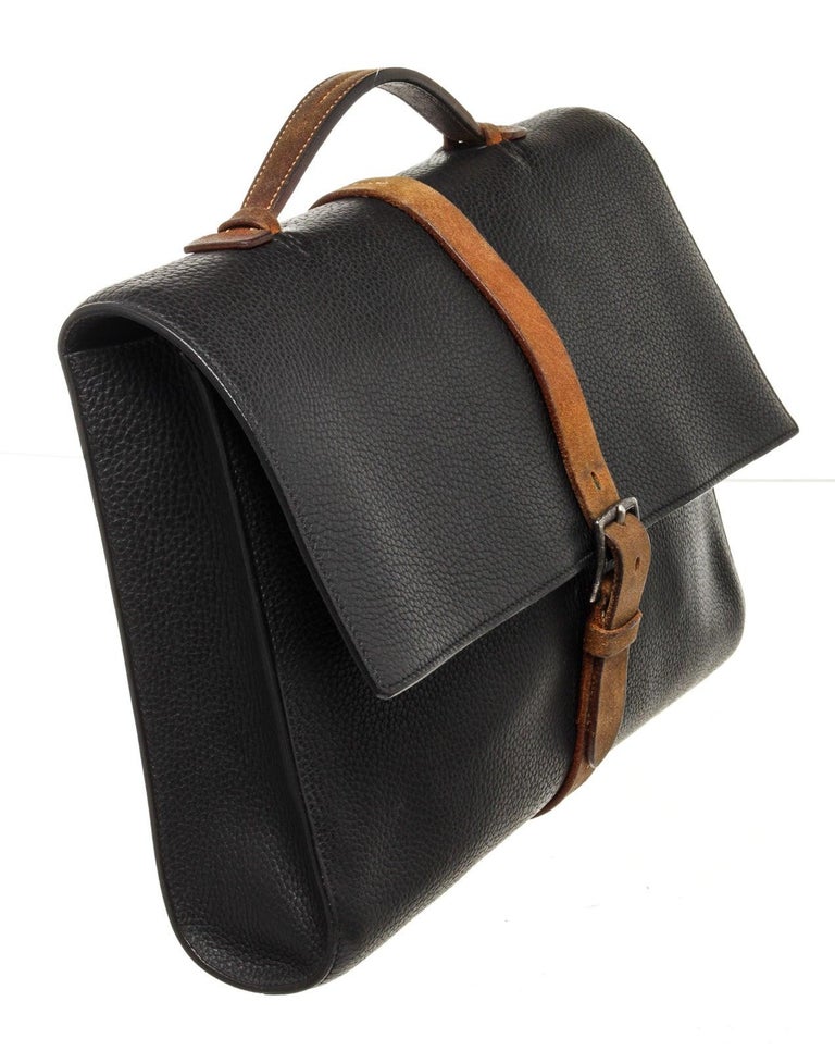Hermes Black Leather Etriviere Documents Messenger Bag with leather For