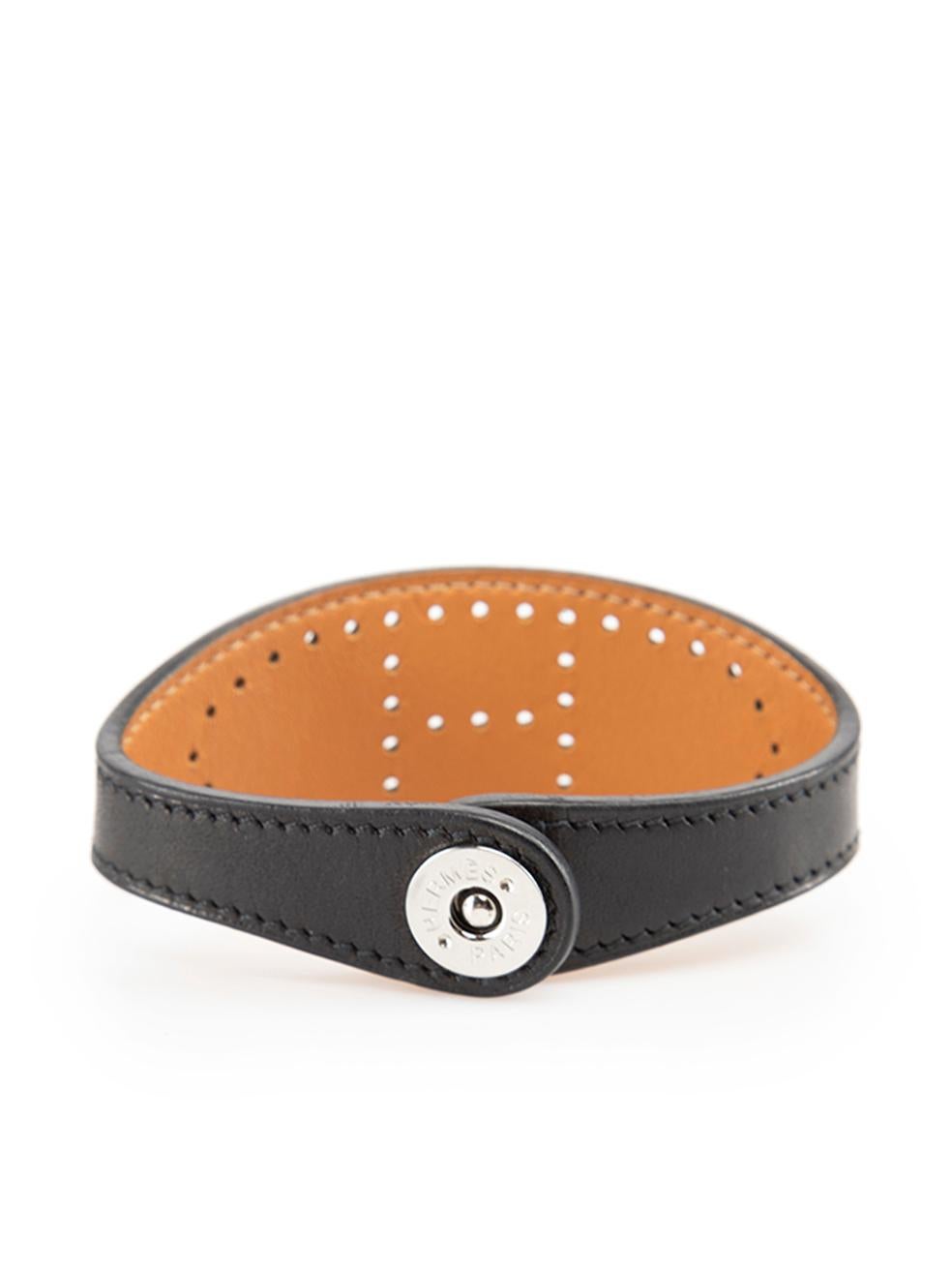 Hermès Black Leather Evelyne Perforated Bracelet In Excellent Condition For Sale In London, GB