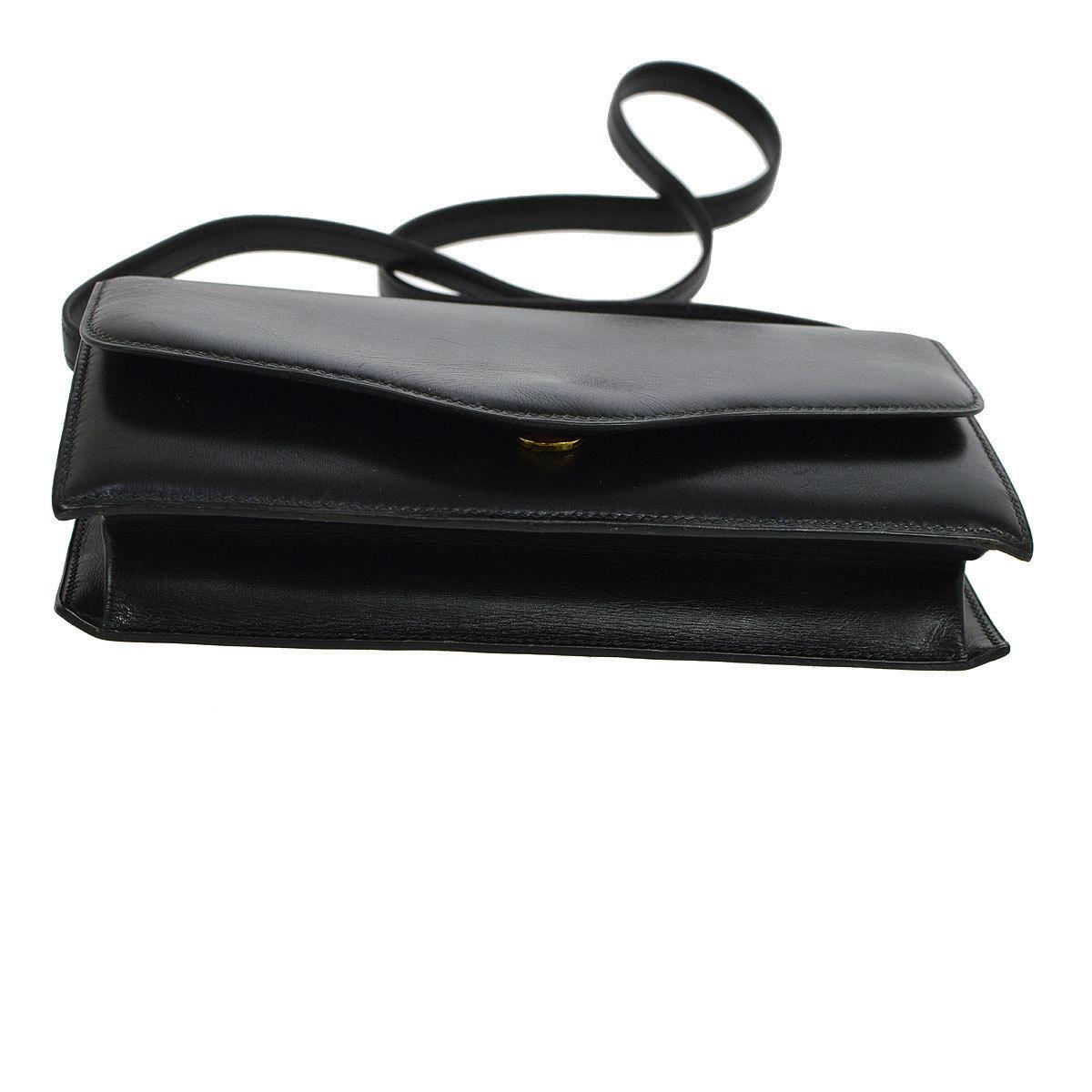 Hermes Black Leather Evening 2 in 1 Clutch Shoulder Flap Bag 1