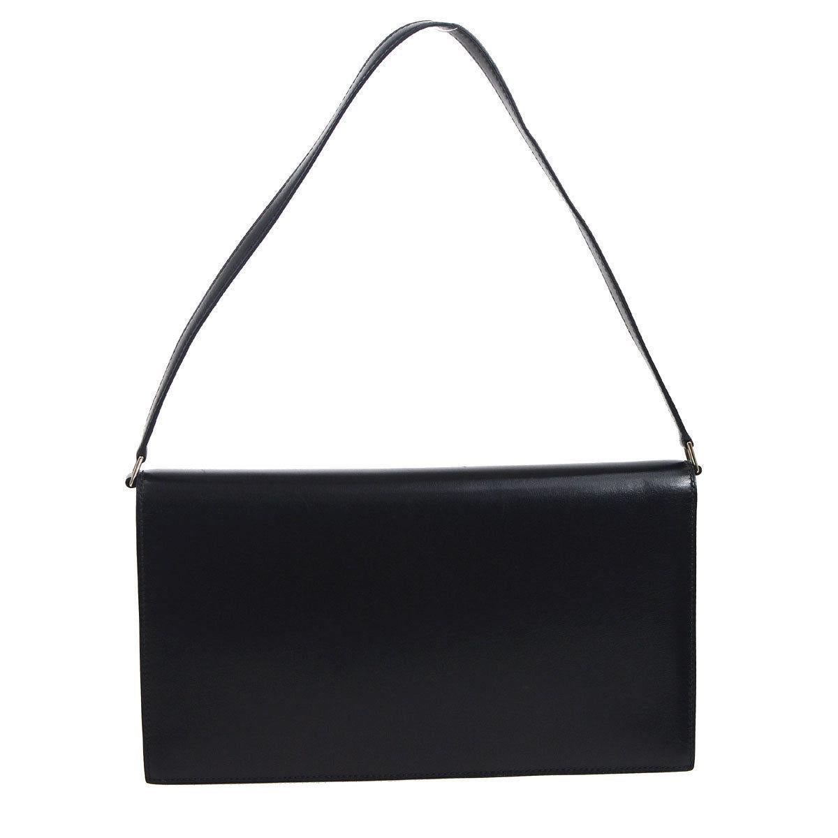 Hermes Black Leather Evening Silver Stud Top Handle Satchel Kelly Style Bag (Schwarz)