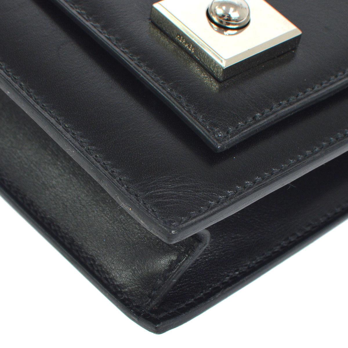 Hermes Black Leather Evening Silver Stud Top Handle Satchel Kelly Style Bag 1