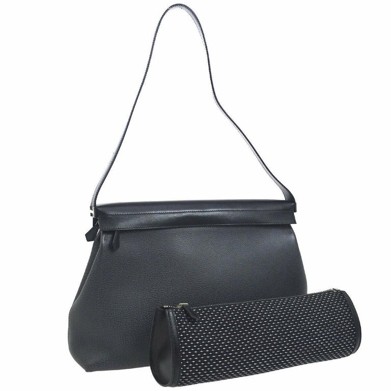 Hermes Black Leather Evening Top Handle Satchel Small Shoulder Bag For