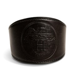 Hermès Black Leather Ex Libris Cuff Bracelet
