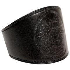 Hermès - Bracelet manchette en cuir noir Ex Libris