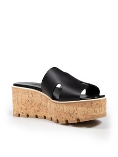 Hermès Black Leather Eze 30 Cork Sandals Size IT 40