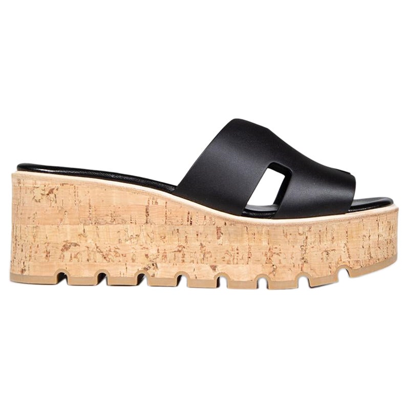 Hermès Black Leather Eze 30 Cork Sandals Size IT 40