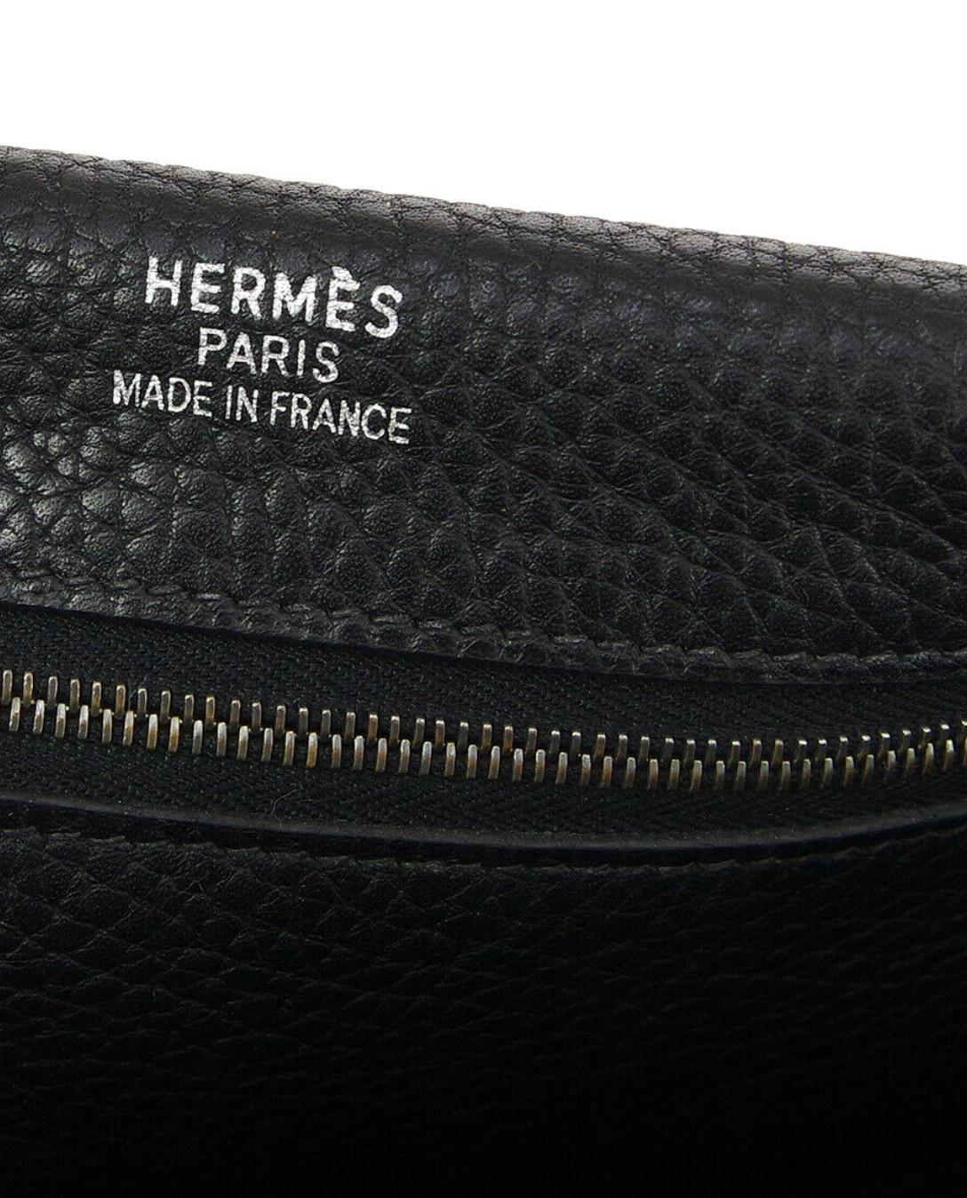 Hermes Black Leather Fabric Carryall Men's Women's Shoulder Crossbody Bag 2