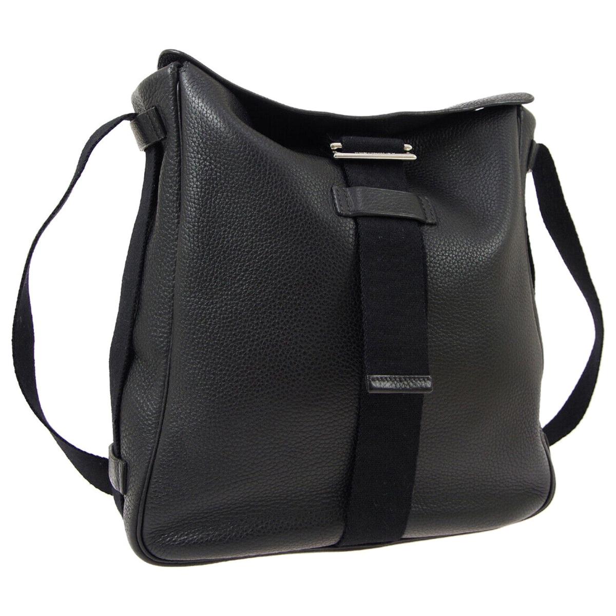 Hermes Black Leather Fabric Carryall Men's Women's Shoulder Crossbody Bag