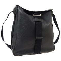 Hermes Black Leather Fabric Silver Carryall Men's Women's Crossbody Shoulder Bag