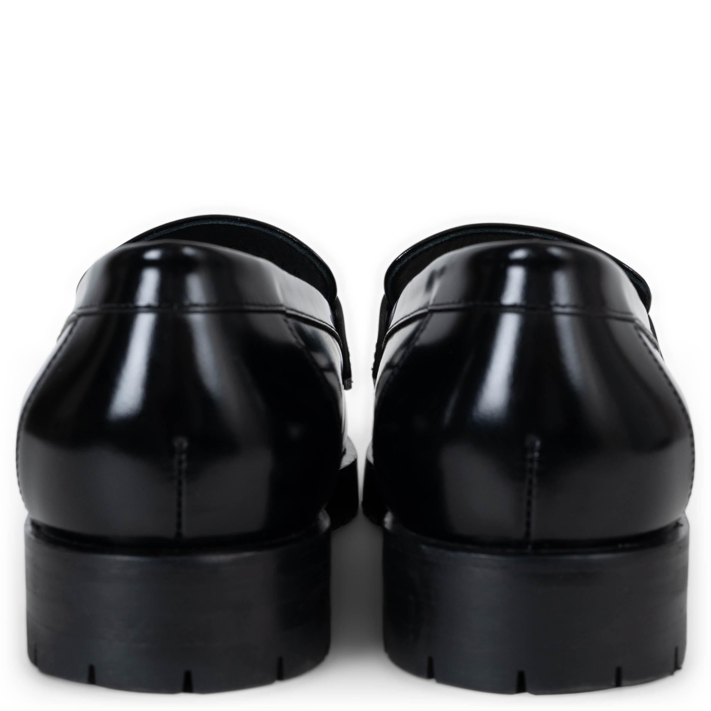 HERMES cuir noir FAUBOURG Mocassins Chaussures 38 Excellent état - En vente à Zürich, CH