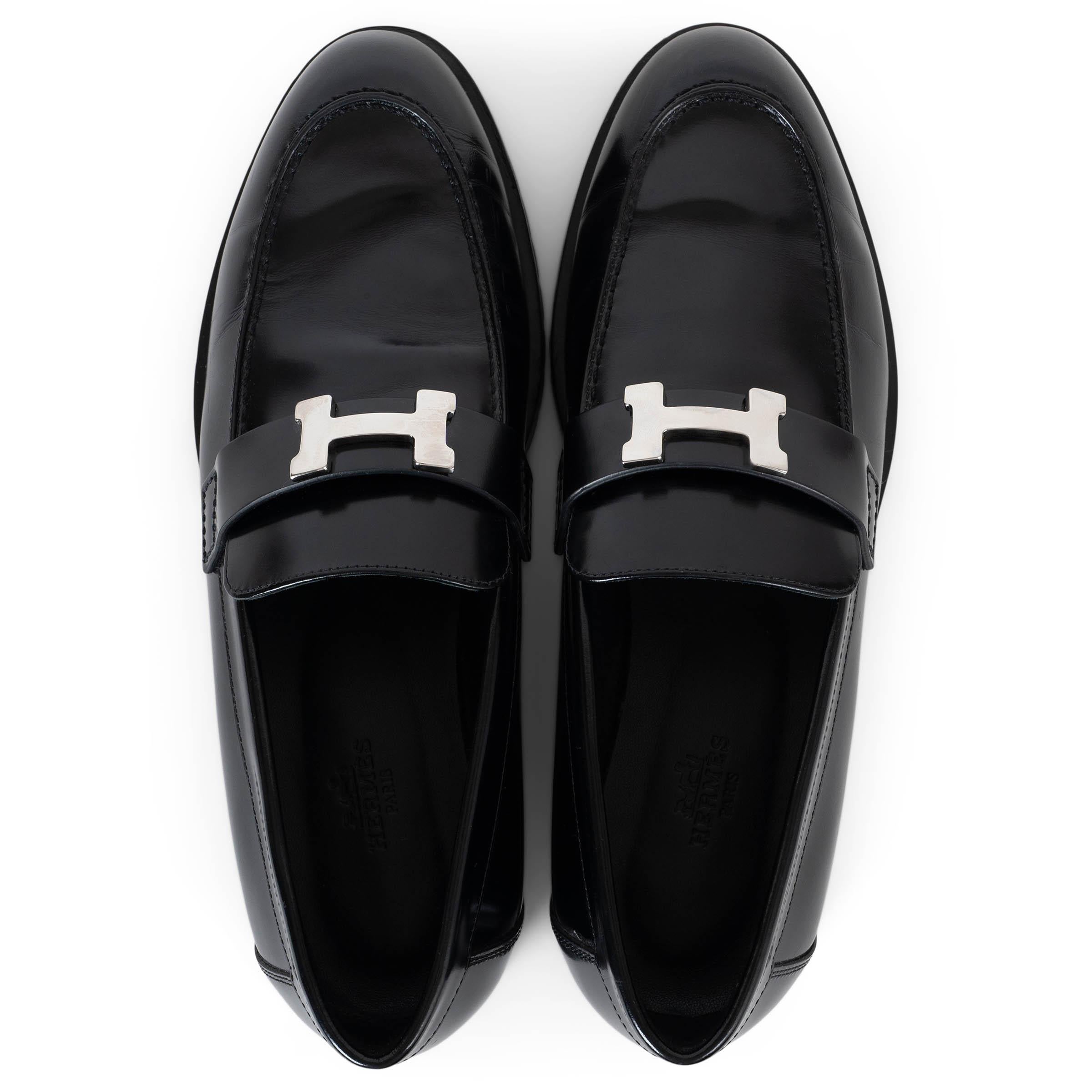 HERMES cuir noir FAUBOURG Mocassins Chaussures 38 Pour femmes en vente