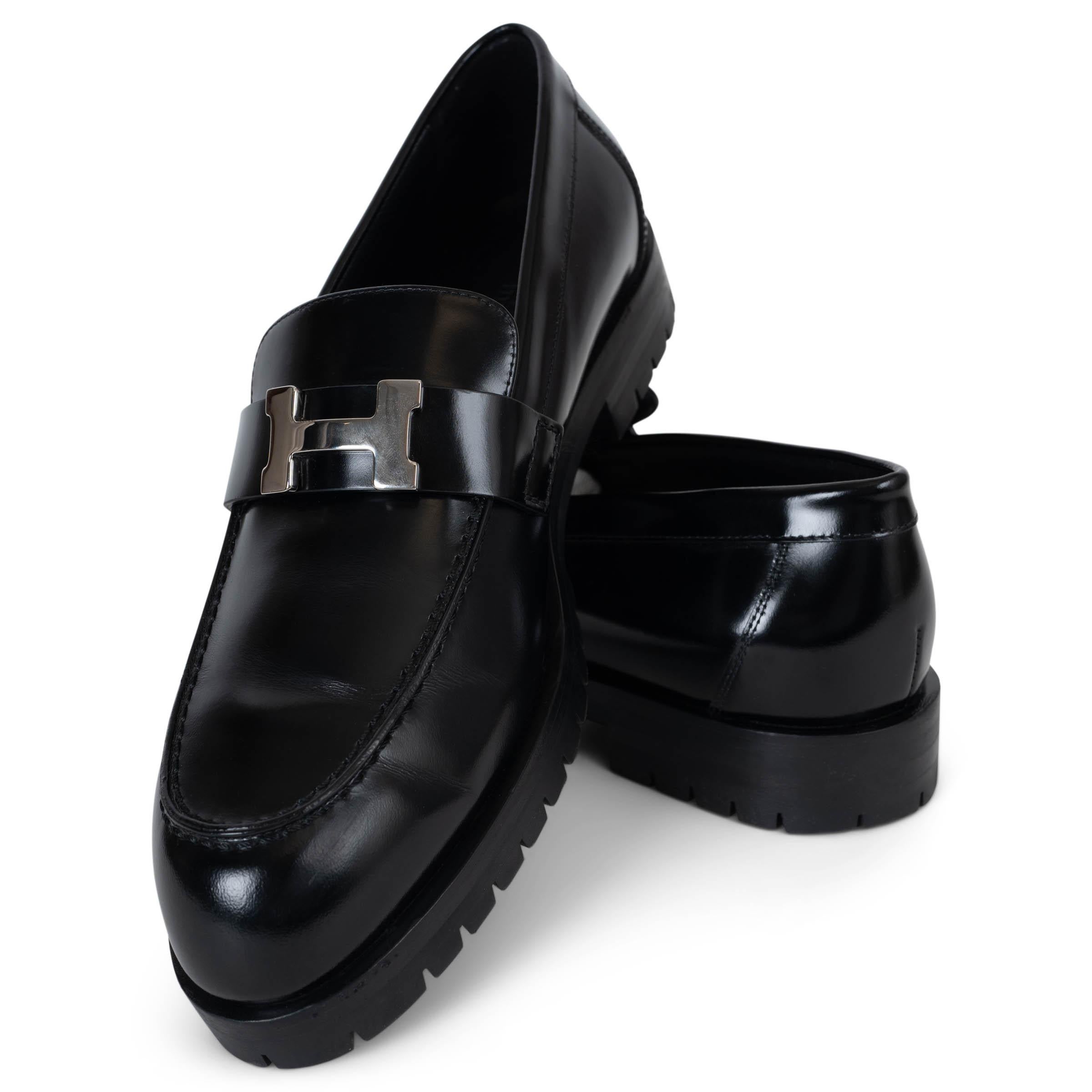 HERMES cuir noir FAUBOURG Mocassins Chaussures 38 en vente 1
