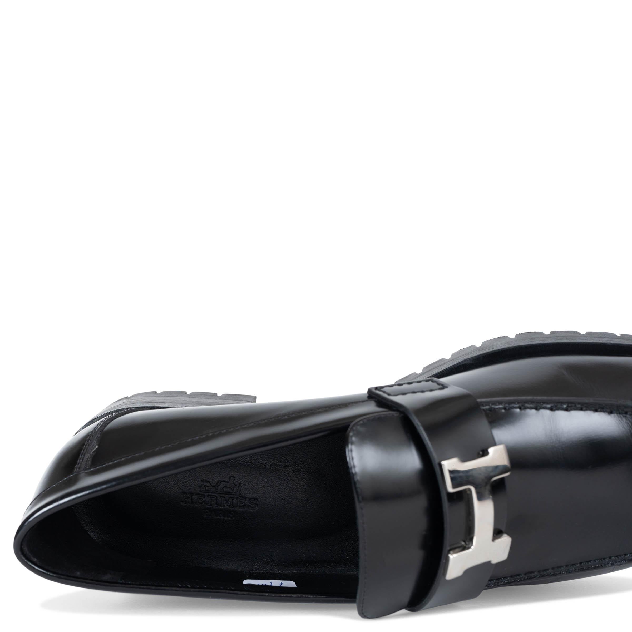HERMES cuir noir FAUBOURG Mocassins Chaussures 38 en vente 2