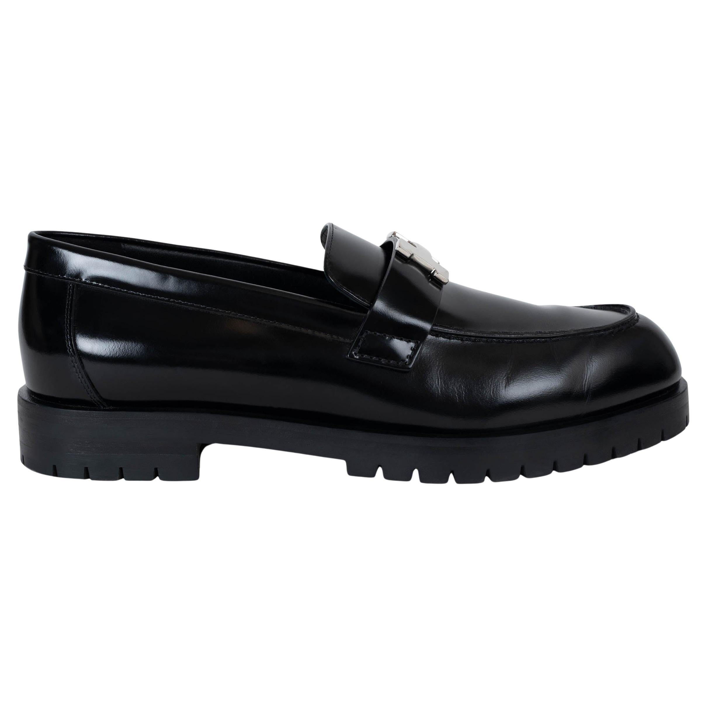HERMES cuero negro FAUBOURG Mocasines Zapatos 38