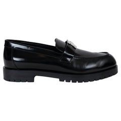 HERMES black leather FAUBOURG Loafers Shoes 38