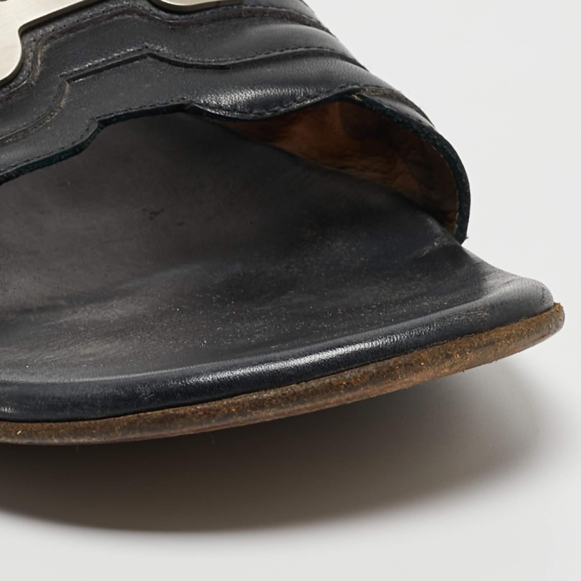 Hermes Black Leather Flat Slides Size 43.5 For Sale 3