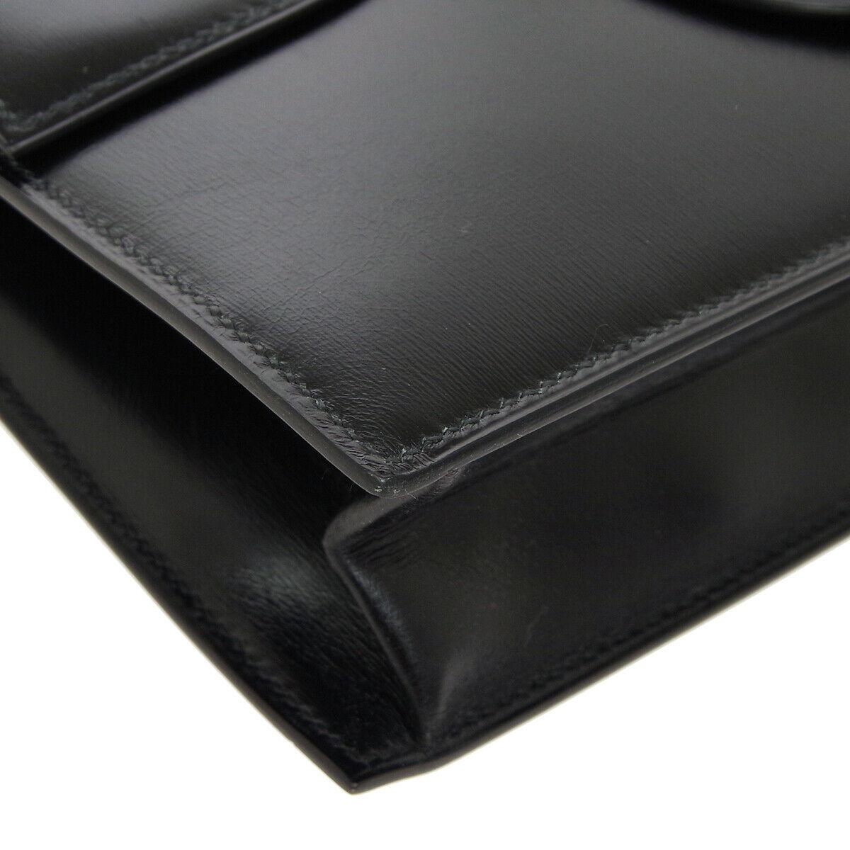 Women's Hermes Black Leather Fold In Buckle Envelope Evening Flap Clutch Bag