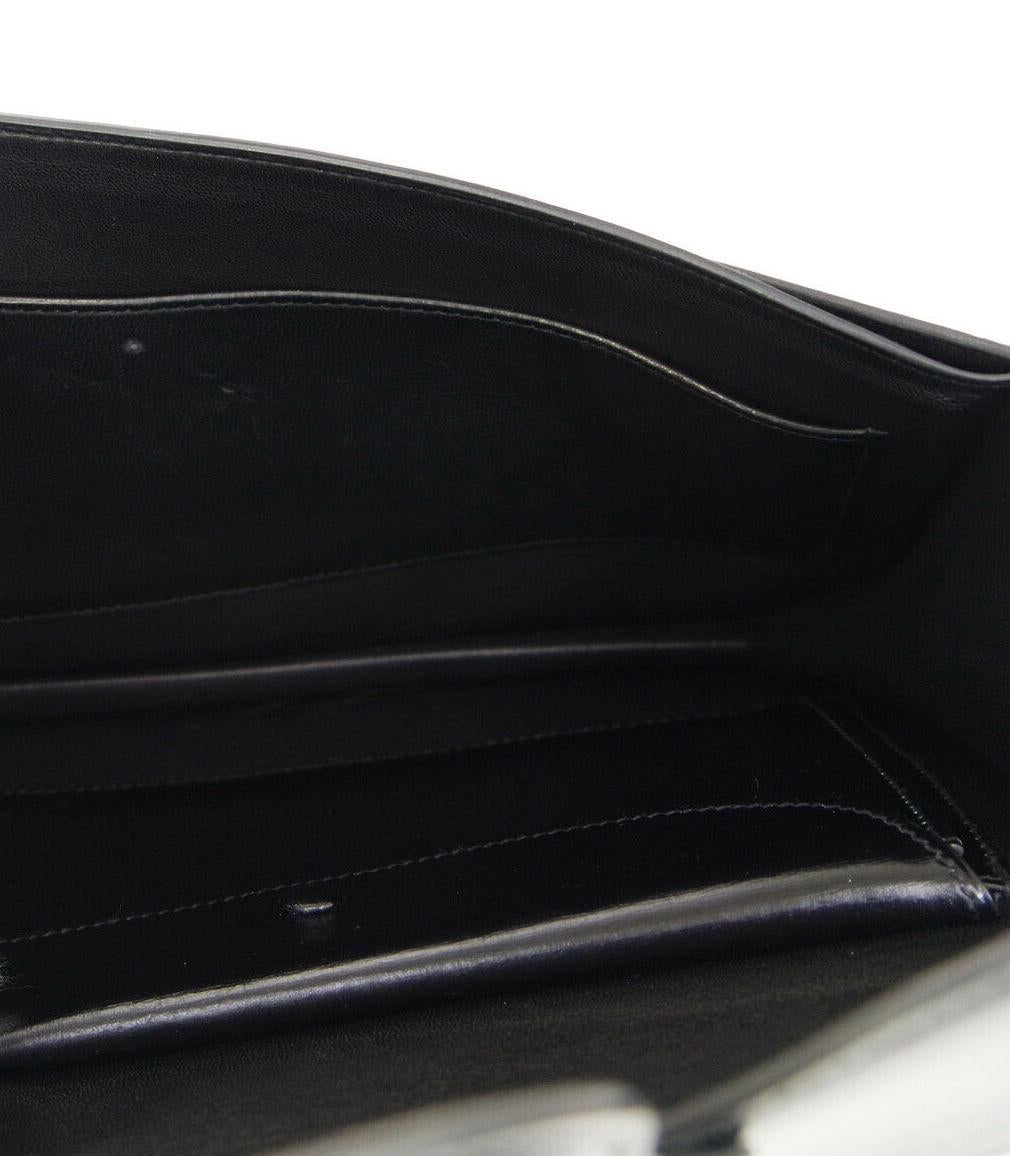 Hermes Black Leather Fold In Buckle Envelope Evening Flap Clutch Bag 1