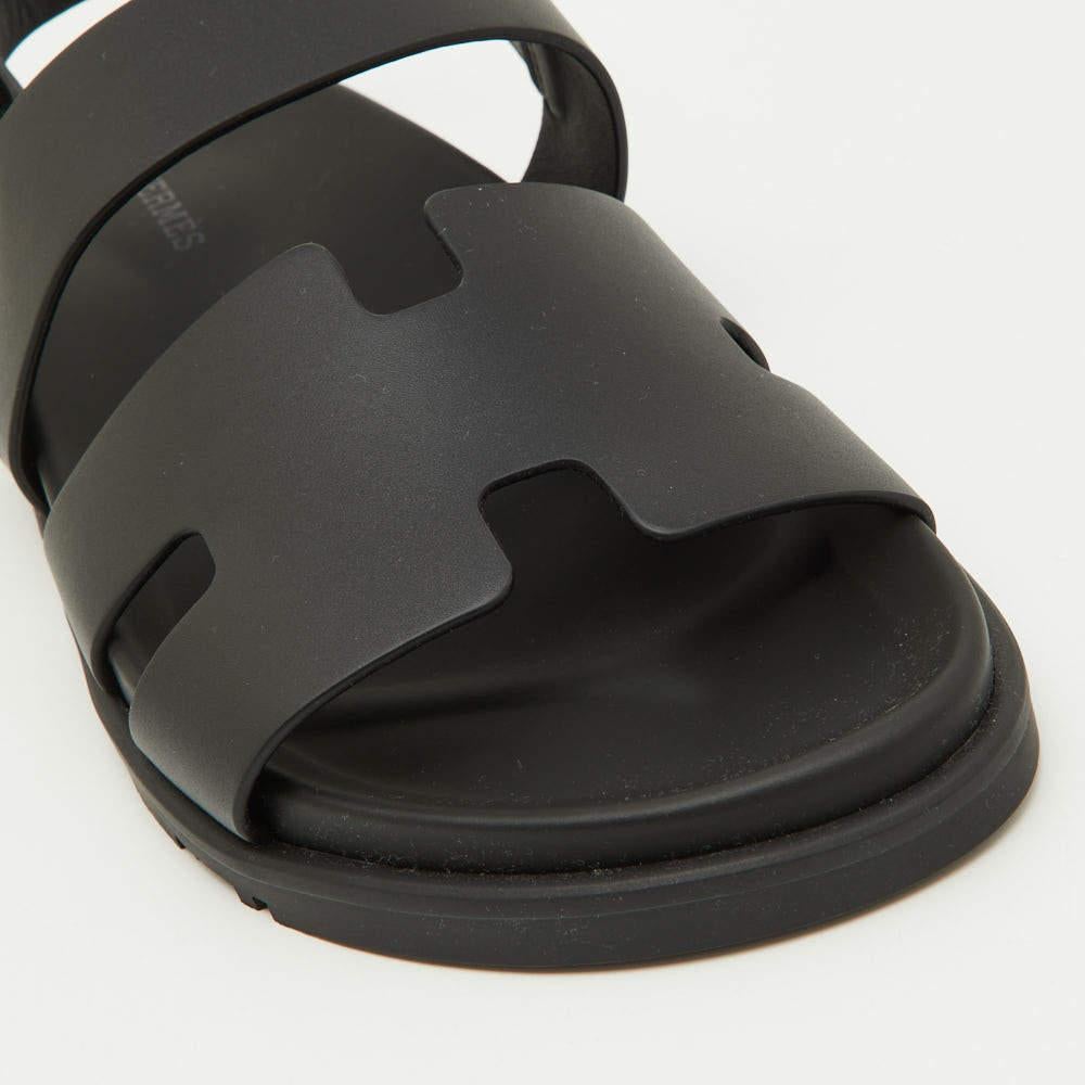 Men's Hermes Black Leather Genius Sandals Size 41.5