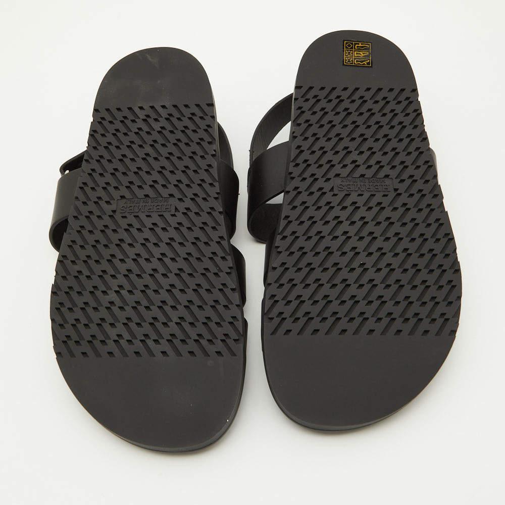 Hermes Black Leather Genius Sandals Size 41.5 4