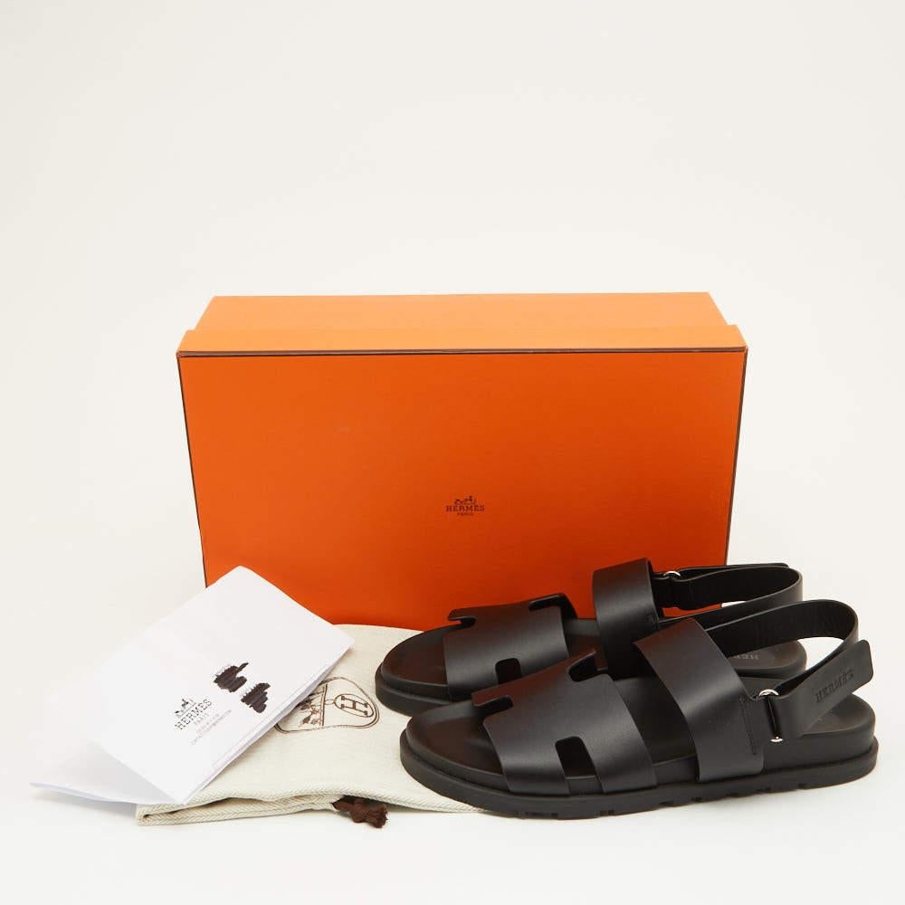 Hermes Black Leather Genius Sandals Size 41.5 5