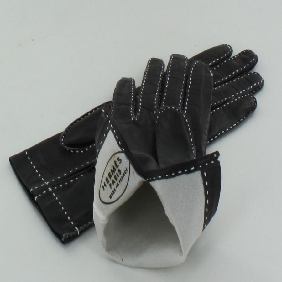 Black Hermès black leather gloves