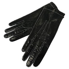 Hermès black leather gloves