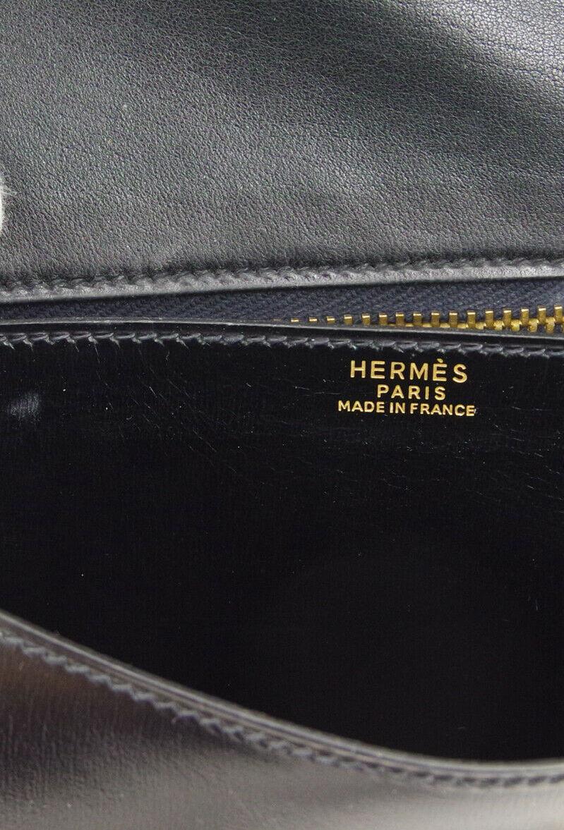 Hermes Black Leather Gold Chain Emblem Carryall Evening Shoulder Flap Bag  1