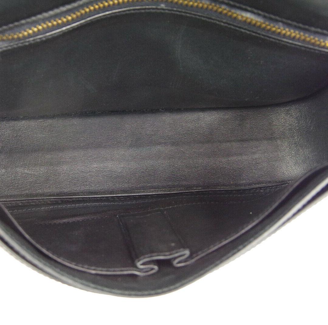 Hermes Black Leather Gold Chain Emblem Carryall Evening Shoulder Flap Bag  2