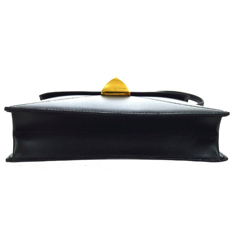 Hermes Black Leather Gold Emblem Evening Carryall Shoulder Flap Bag in ...
