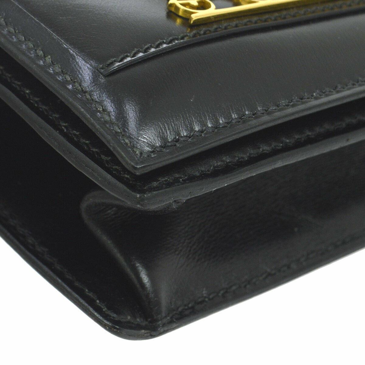 Hermes Black Leather Gold Emblem Evening Clutch Top Handle Satchel Flap Bag 3