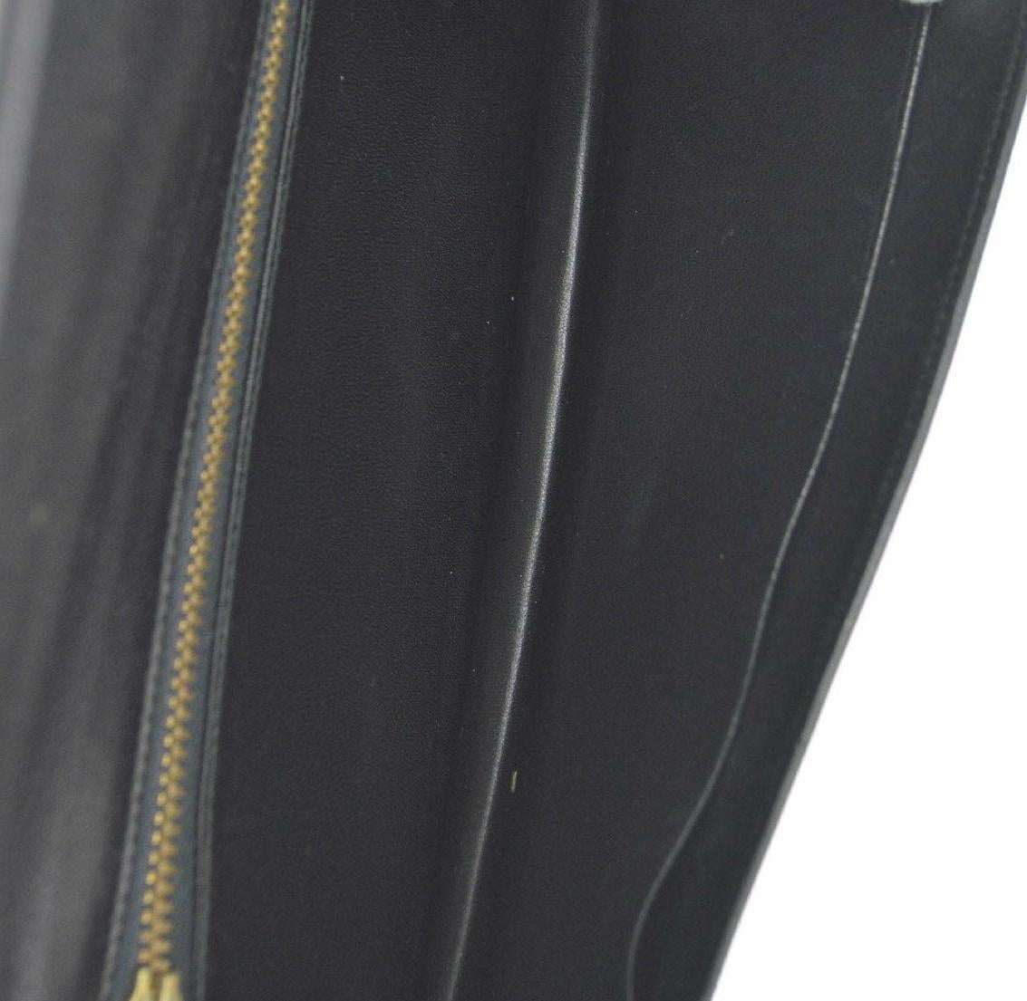 Hermes Black Leather Gold Emblem Evening Clutch Top Handle Satchel Flap Bag 4