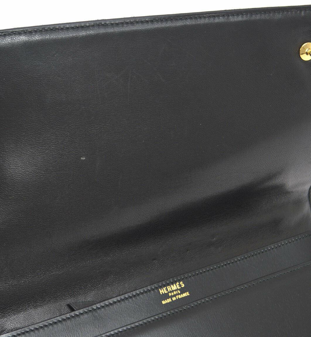 Hermes Black Leather Gold Emblem Evening Clutch Top Handle Satchel Flap Bag 5