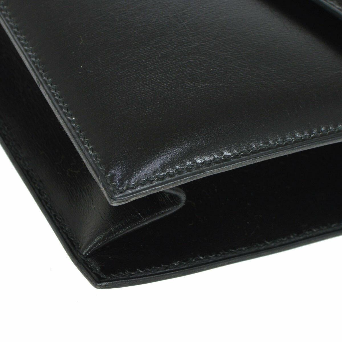 Hermes Black Leather Gold Emblem Evening Envelope Clutch Flap Bag In Good Condition For Sale In Chicago, IL