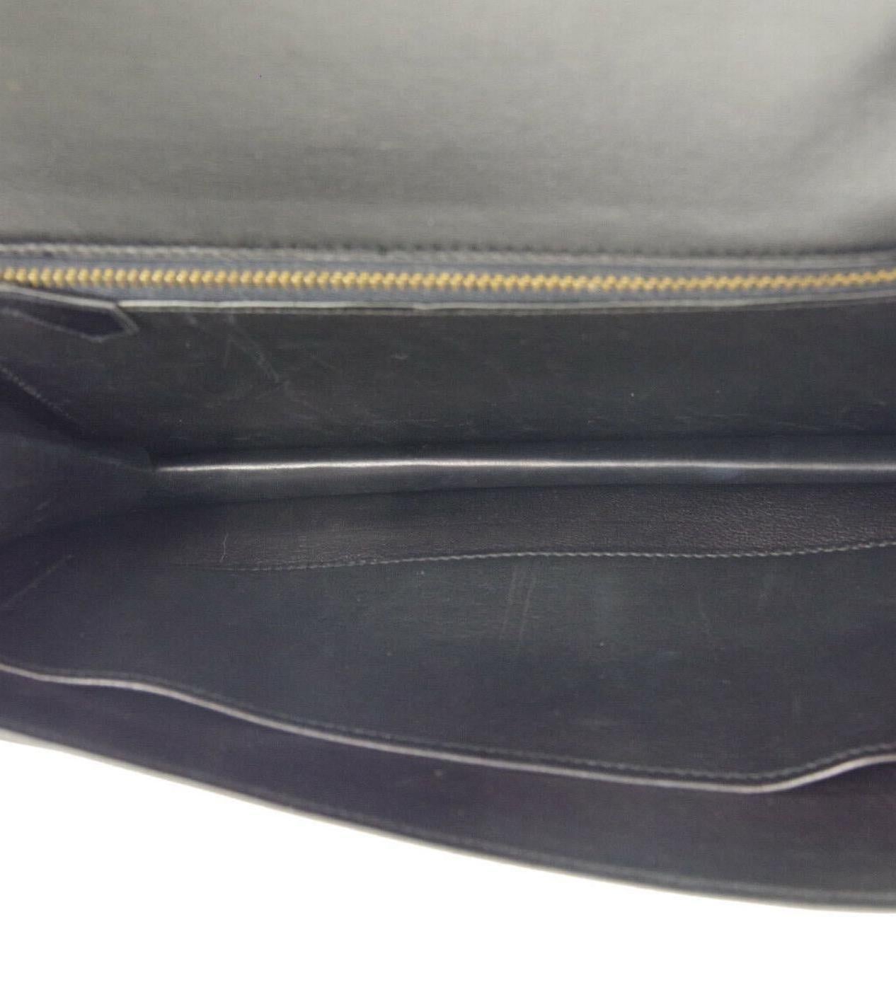 Women's Hermes Black Leather Gold Emblem Evening Envelope Clutch Flap Bag For Sale