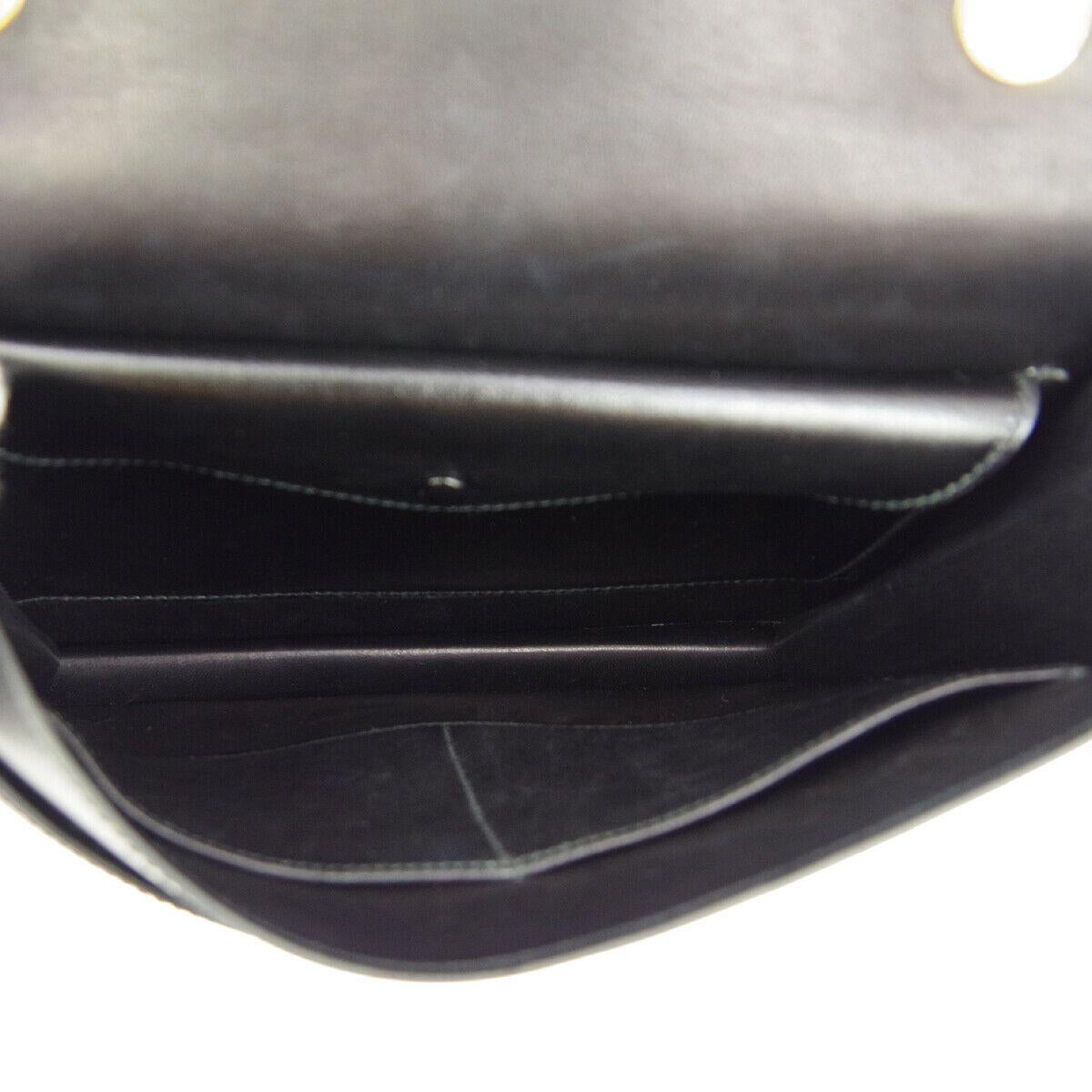 Hermes Black Leather Gold Emblem Toggle Evening Shoulder Flap Bag 1