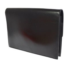 Hermes Black Leather Gold Envelope Evening Flap Wristlet Clutch Bag in Box